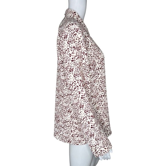 Express Shirt Womens Medium Brown White Abstract Animal Print Portofino Office - Picture 2 of 8